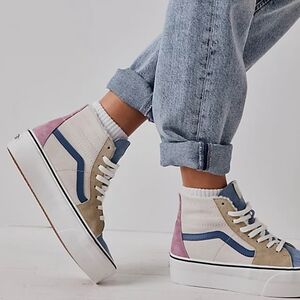 Vans Sk8-hi High Top Colorblock Platform Suede Sherpa Sneakers